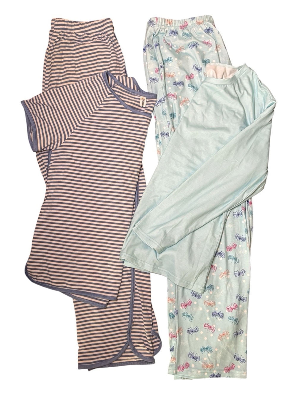 Two Pajama Sets Medium Cozy Soft with Stripes and Bow Print